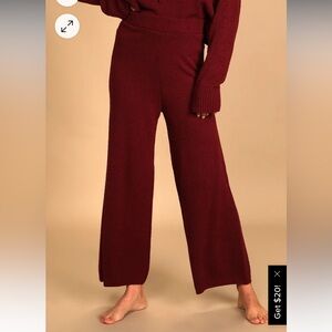 At the Lodge Burgundy Fuzzy Wide-Leg High-Rise Lounge Pants